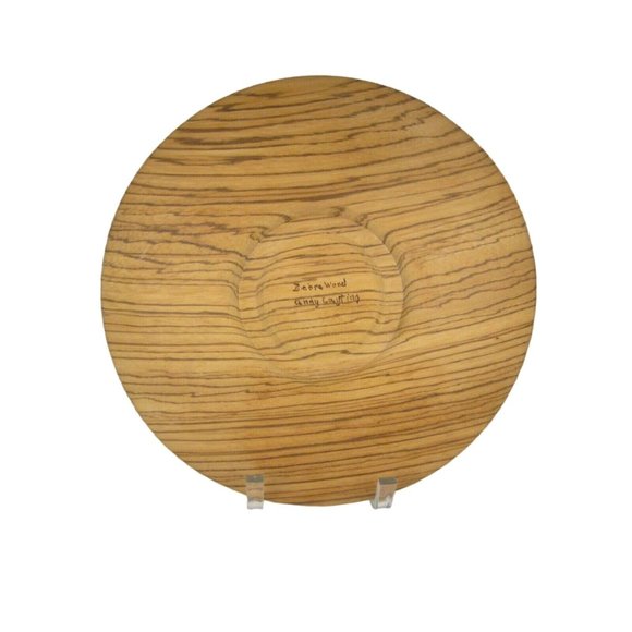 Zebra Wood Artist Made Cayring Tray Round Serving Plate Platter Solid 11.25 inch - Picture 4 of 6